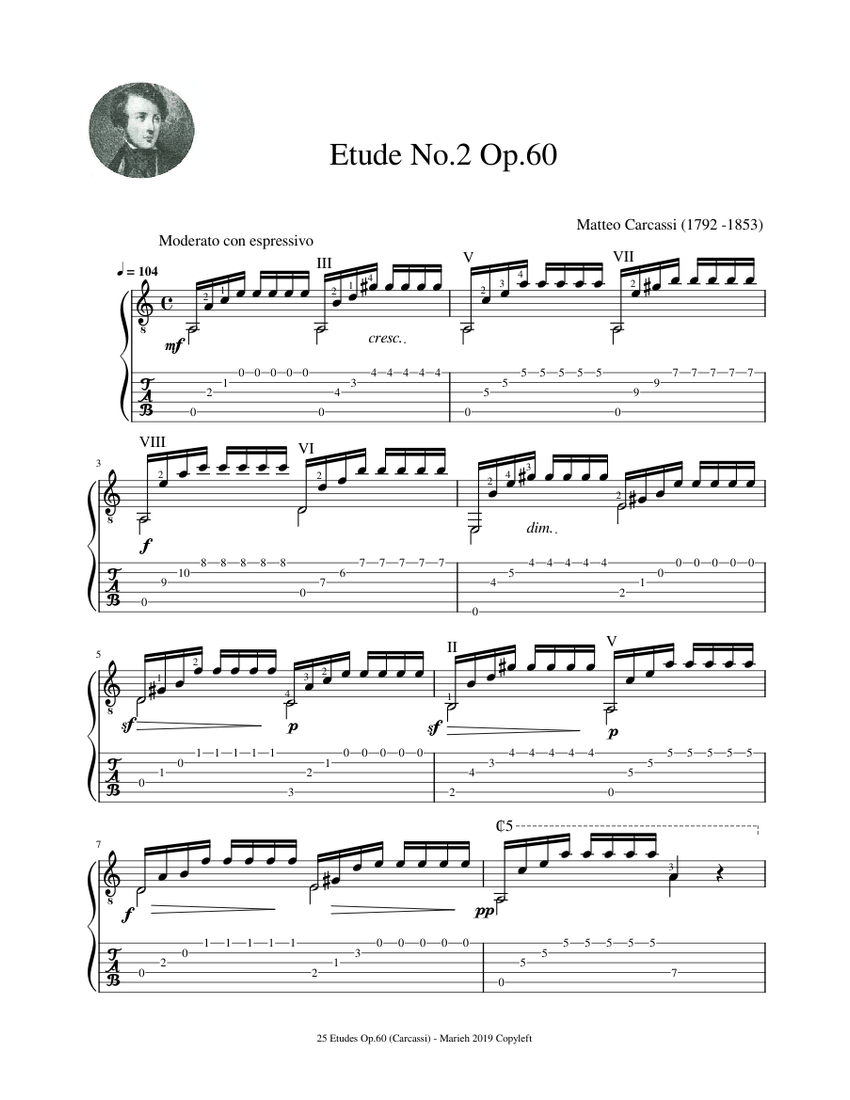 Etude No.2 Op.60 - Matteo Carcassi (1792 - 1853) - Tablature Etude No.2 Op.60 - Matteo Carcassi (1792 - 1853) - Tablature