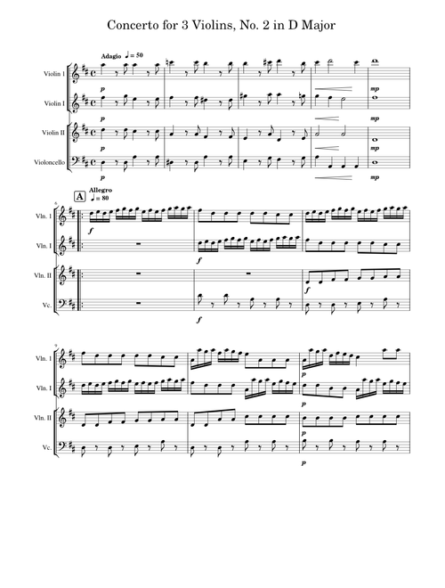 Concerto for 4 Violins in D Major – Georg Philipp Telemann arr Jo Reeves for 2 violins and cello