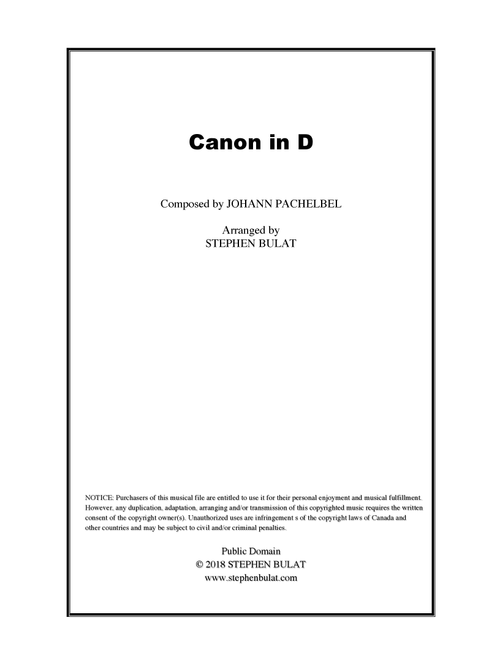 Canon in D (Pachelbel) - Lead sheet (key of C) (Arr. Stephen Bulat) - Johann Pachelbel (Large Ensemble)
