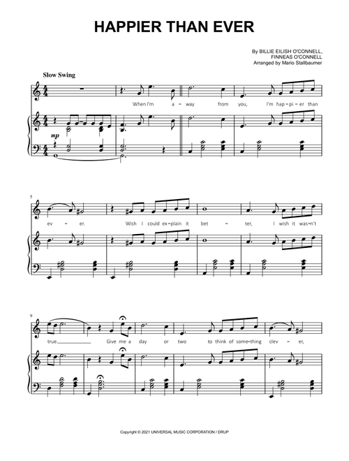Happier Than Ever (Arr. Mario Stallbaumer) - Billie Eilish (Piano Vocal)