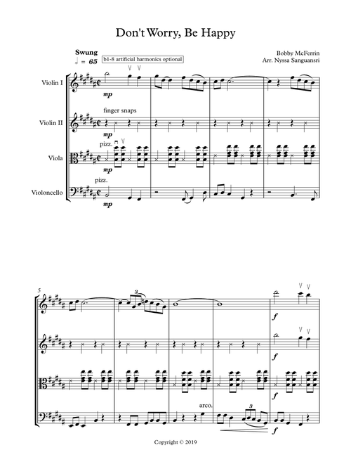 Don't Worry, Be Happy (Arr. Nyssa Sanguansri) - Bobby McFerrin (String Quartet)