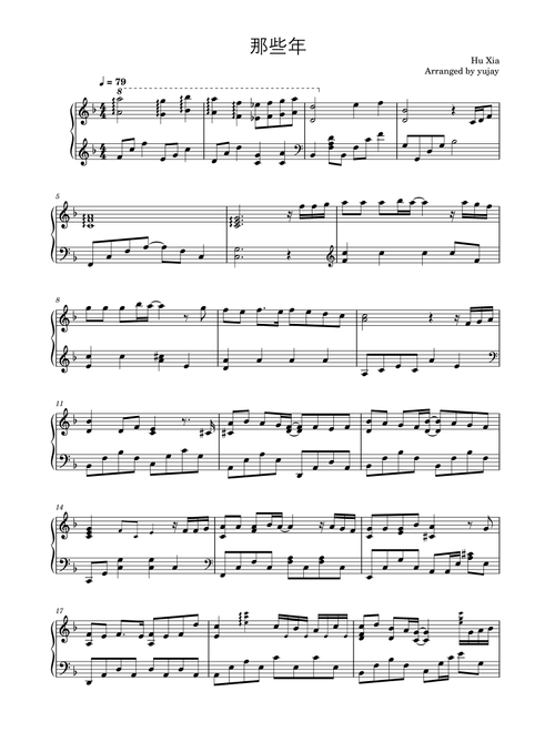 Na Xie Nian (Arr. yujay) - Hu Xia (Piano Solo)