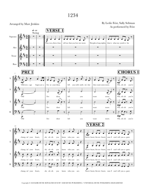 1234 (Arr. Marc Jenkins) - Feist (Choral, SATB)