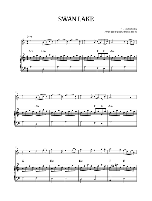 Swan Lake (Theme) • Pyotr Ilyich Tchaikovsky | Flute & Piano Sheet Music (Arr. Benzaiten Editions) - Pyotr Illyich Tchaikovsky (Flute and Piano)