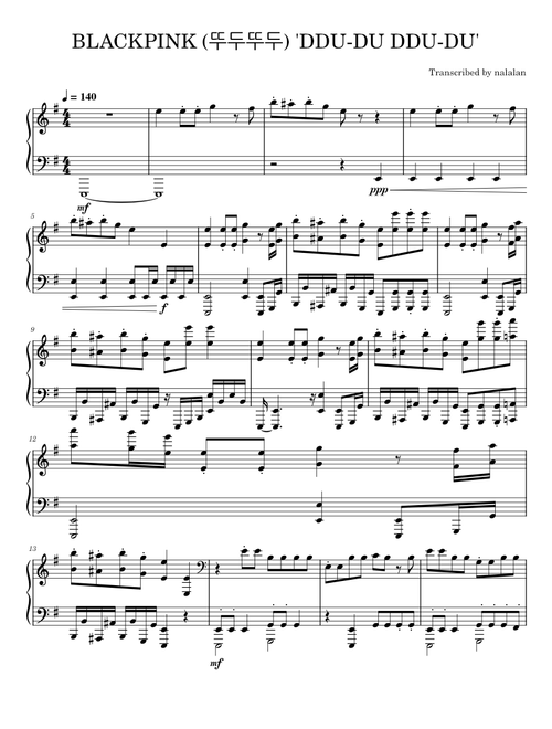 BLACKPINK (‘뚜두뚜두) 'DDU-DU DDU-DU’ (Solo piano sheet music)