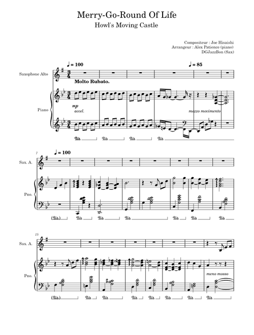 Merry Go Round of Life Howls Moving Castle sax + piano