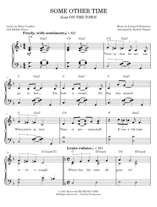 Some Other Time (from On The Town) - Leonard Bernstein, On The Town Musical (Easy Piano)