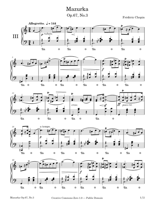 Mazurka in C Major, Op. 67, No. 3 – Frédéric Chopin
