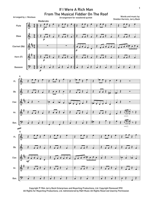 If I Were A Rich Man (Arr. John Nicolaus) - Hines Hines & Dad (Woodwind Ensemble)