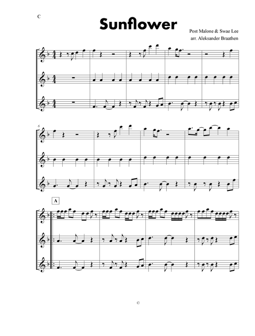 Sunflower (Arr. Aleksander Braathen) - Post Malone & Swae Lee (Small Ensemble)