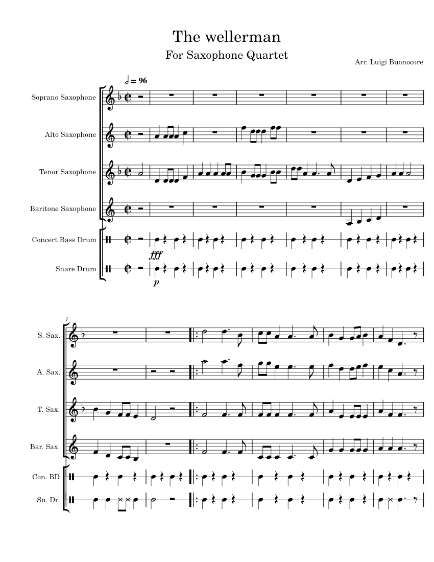 Wellerman The Longest Johns for Saxophone Quartet Sheet music for Saxophone alto, Saxophone