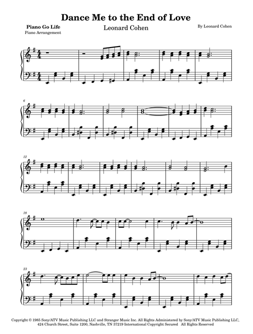 Dance Me To The End Of Love (Arr. Piano Go Life) - Madeleine Peyroux (Piano Solo)