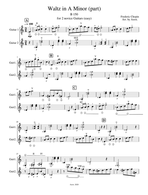 Chopin Waltz in A- for 2 Guitars