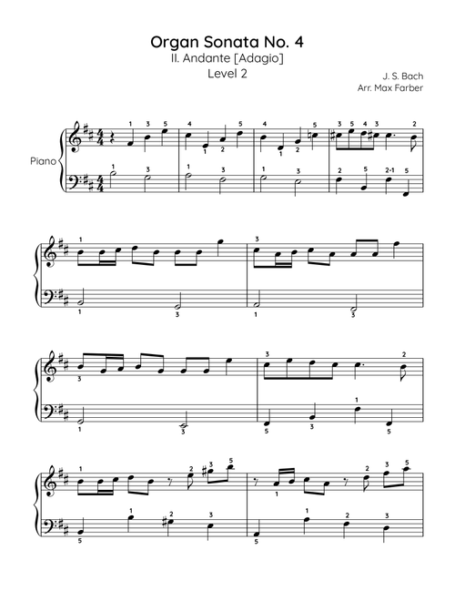 Organ Sonata No. 4 - Adagio - Level 2 (Arr. Max Farber) - J. S. Bach (Piano Solo)