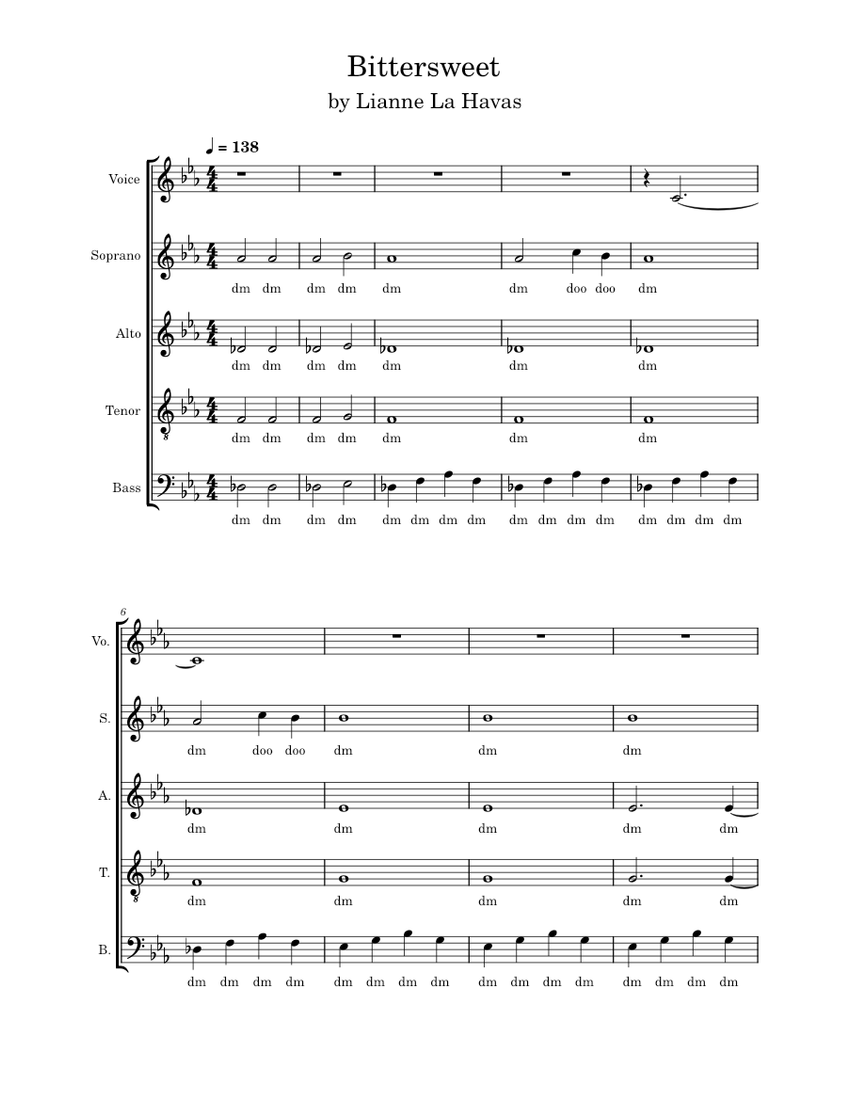 Bittersweet Lianne La Havas Sheet music for Soprano, Alto, Tenor