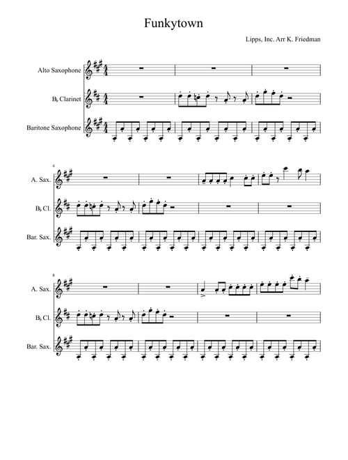 Funkytown, Lipps Inc. for Alto sax, Bb Clar, Bari sax