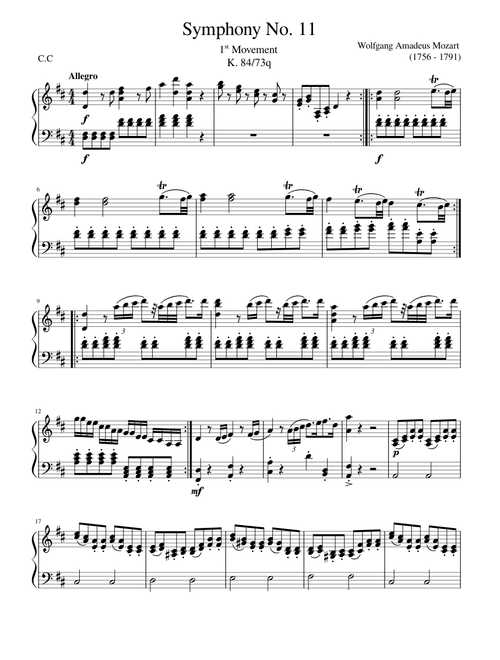 Mozart's Symphony 11 sheet music by Cursed Composer | Play, print