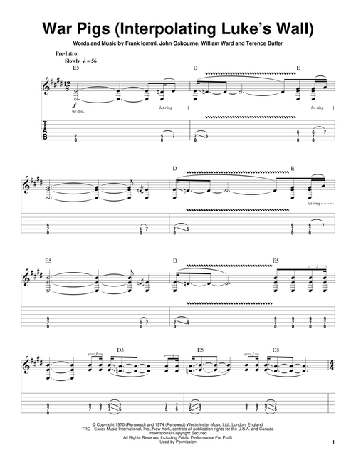 War Pigs (Interpolating Luke's Wall) - Black Sabbath, Faith No More, Ozzy Osbourne (Guitar Tab Play-Along)