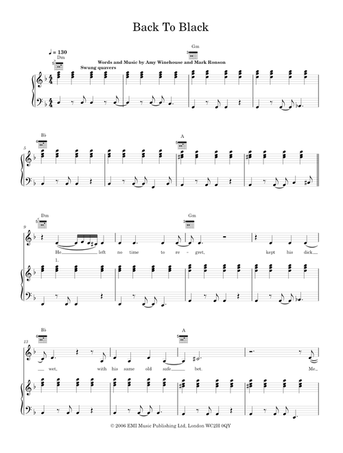 Back to black - Amy Winehouse (Piano-Voice-Guitar)
