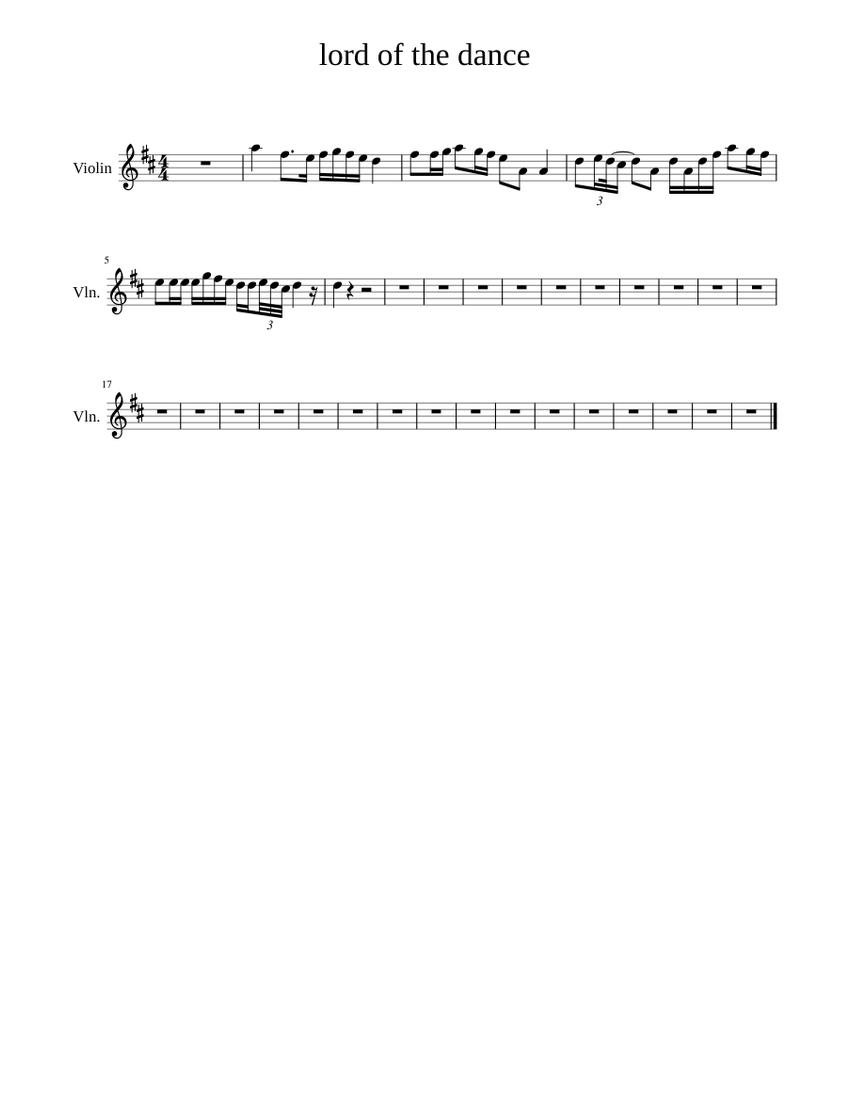 lord of the dance D Sheet Music for Violin (Solo) | MuseScore.com
