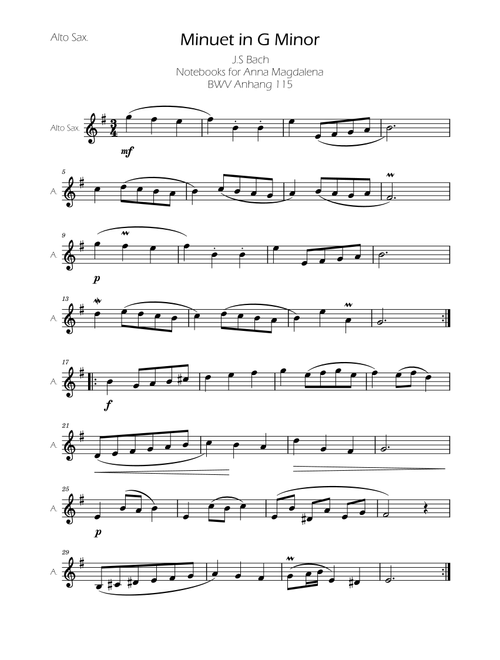 Minuet in G minor BWV Anh. 115 - Bach - Alto Sax (Arr. Ygor Nunes) - Johann Sebastian Bach (Alto Sax Solo)