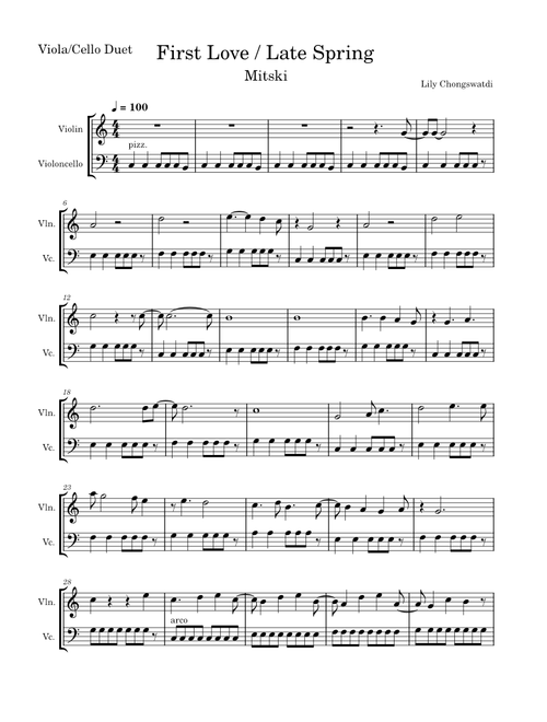 First Love Late Spring- Mitski (Violin, Cello Duet)
