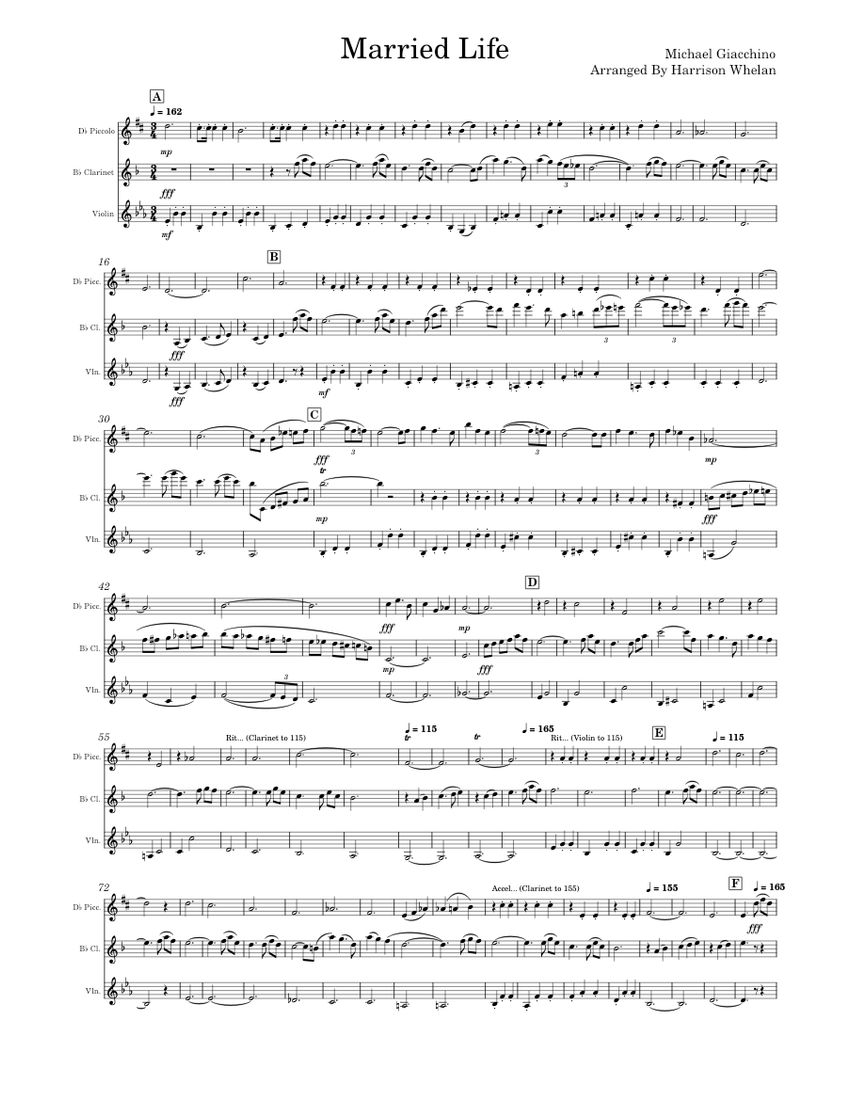TRIO Married Life Sheet music for Flute piccolo, in bflat