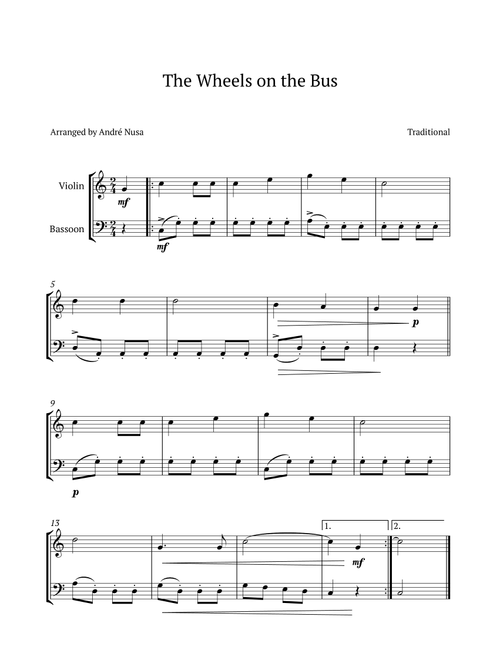 The Wheels on the Bus (Arr. André Nusa) - Traditional (Instrumental Duet)