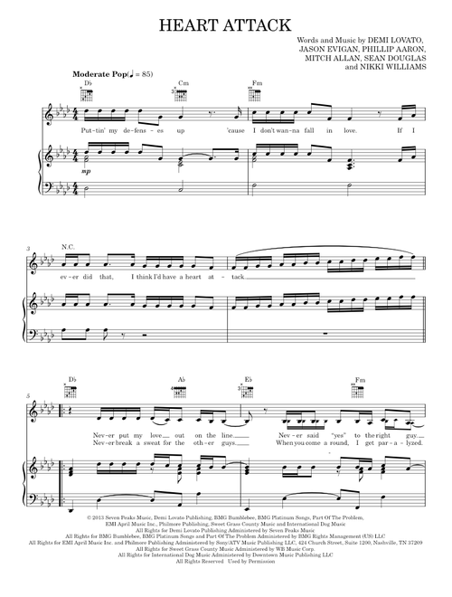 Heart attack - Demi Lovato (Piano-Vocal-Guitar)