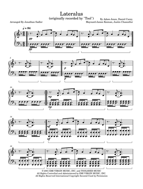 Lateralus (Arr. Jonathan Kenneth Sadler) - Tool (Piano Solo)