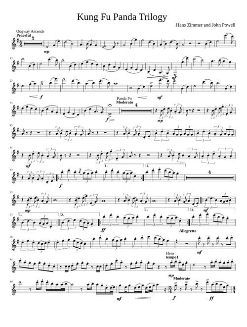 Kung Fu Panda Trilogy Medley for Bb Clarinet