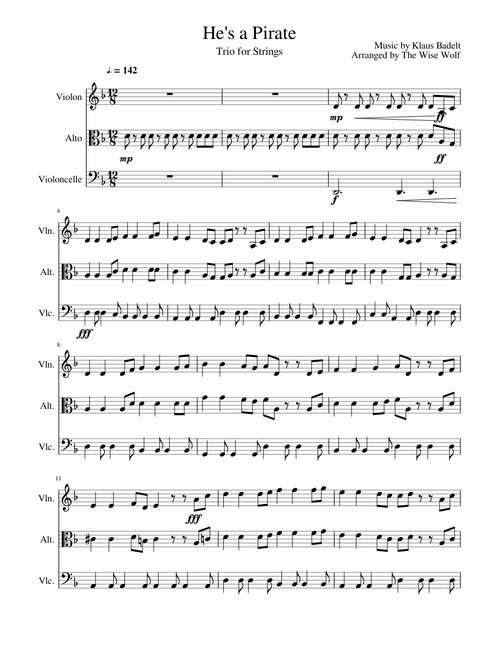 He's a Pirate - Short Version - Trio for Strings