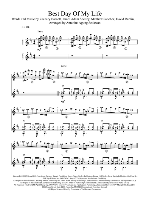 Best Day Of My Life (Arr. Antonius Agung Setiawan) - American Authors (Solo Guitar)