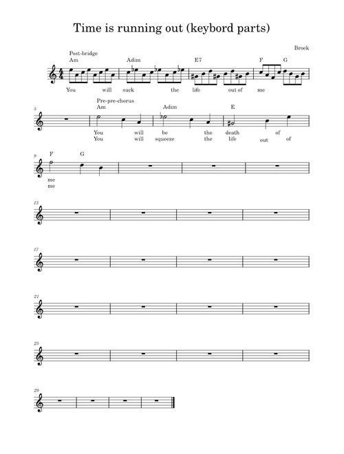 Time is running out – Muse Time is running out - keybord parts