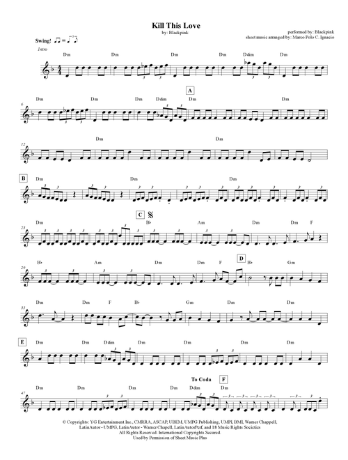 Kill This Love (Arr. Marco Polo C. Ignacio) - BLACKPINK (Lead Sheet - Fake Book)