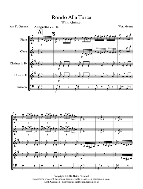 Rondo Alla Turka: Wind Quintet (Arr. Keith Gemmell) - W.A. Mozart (Woodwind Ensemble)