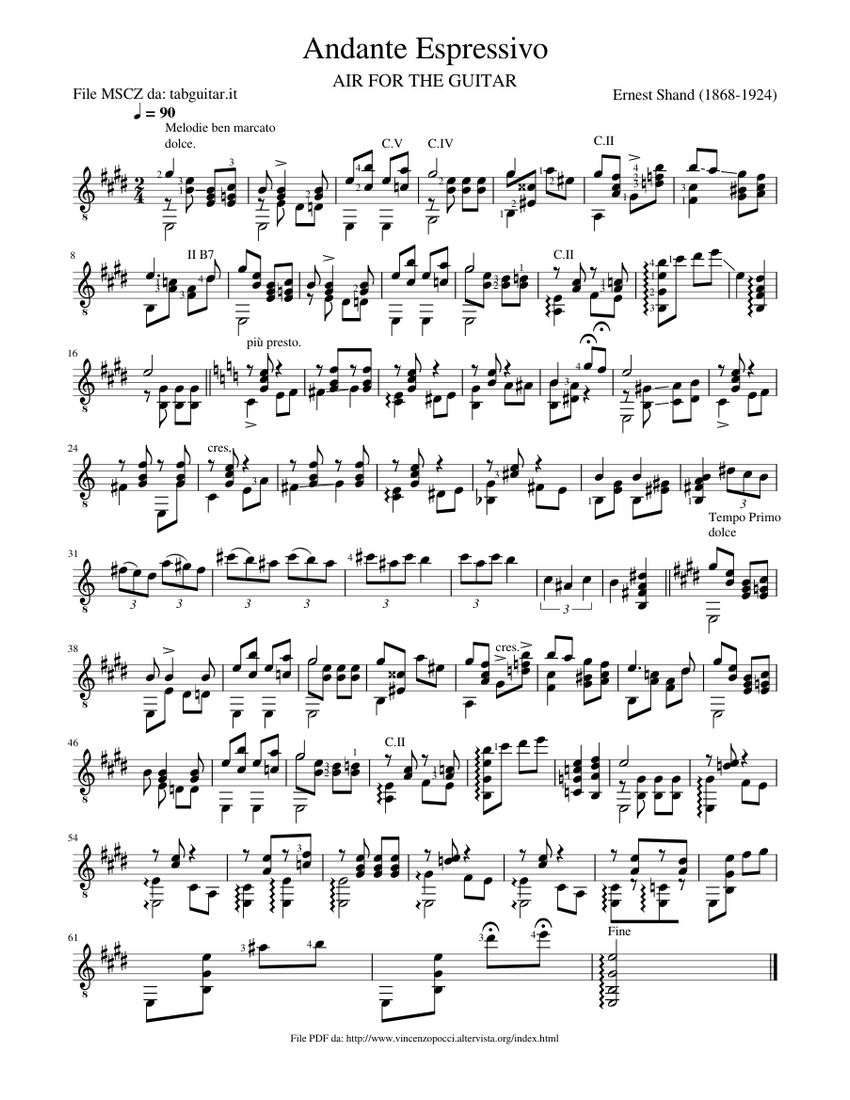 Andante espressivo, op 60 – Shand Ernest Sheet Music for Guitar