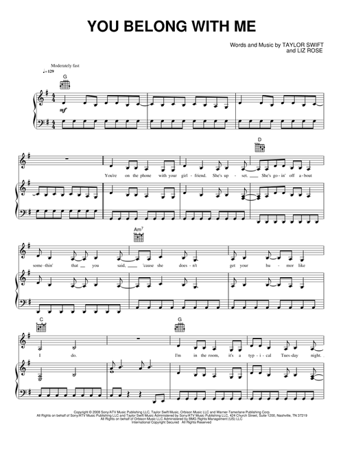 You Belong with Me - Taylor Swift (Piano-Vocal-Guitar)