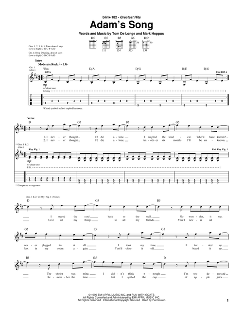 Adam's Song - Blink-182 (Guitar Tab)