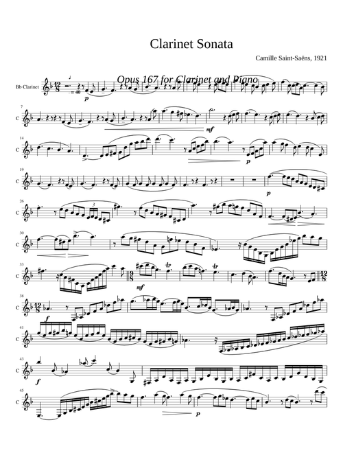 Camille Saint-Saens Sonata in E Major Opus 167 for Clarinet and Piano