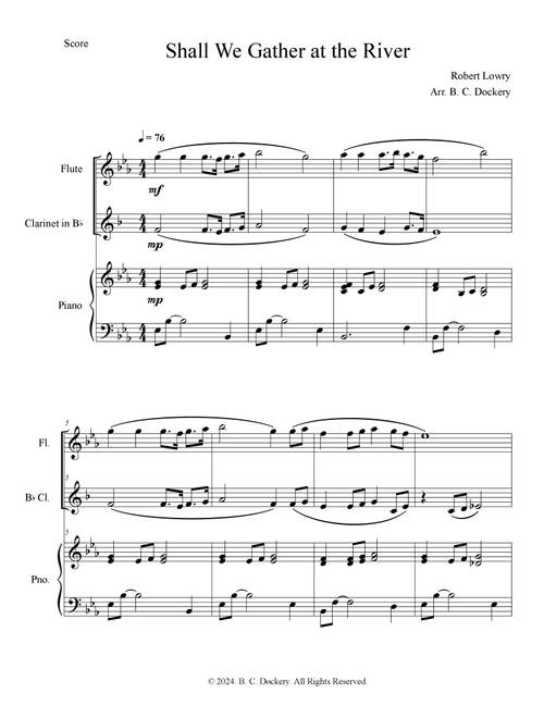 Shall We Gather at the River (Flute and Clarinet Duet with Piano Accompaniment) (Arr. B. C. Dockery) - Robert Lowry (Instrumental Duet and Piano)