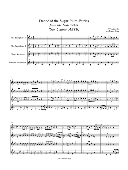 Dance of the Sugar Plum Fairies from the Nutcracker (Sax Quartet AATB) (Arr. Jordan Grigg) - Pyotr Tchaikovsky (Woodwind Ensemble)