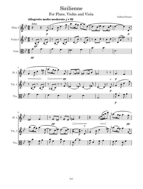 Sicilienne, Op.78 – Gabriel Fauré sheet music arranged by sophiasapprentice