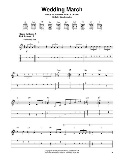 Wedding March - Felix Mendelssohn (Easy Guitar with TAB)
