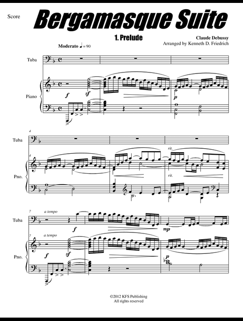 Bergamasque Suite - tuba and piano (Arr. Kenneth D. Friedrich) - Debussy (Tuba and Piano)