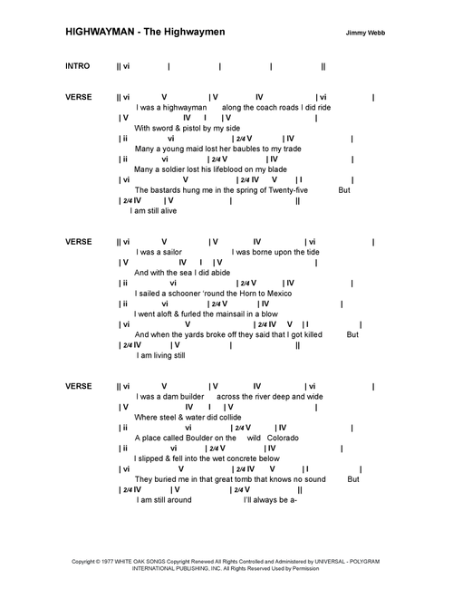 The Highwayman (Arr. Bronson Ferdinand Wright) - Highwaymen (Lead Sheet - Fake Book)