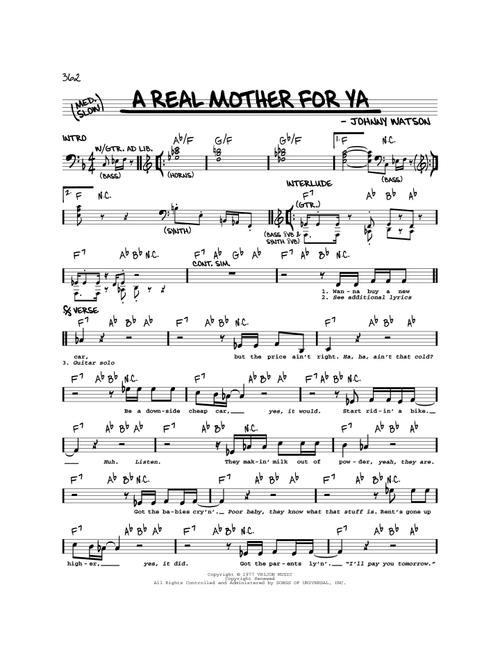 A Real Mother For Ya - Johnny "Guitar" Watson (Real Book - Melody-Chords)