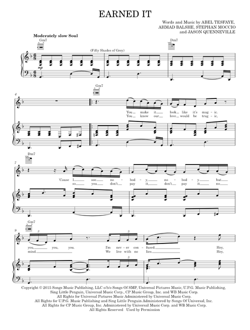 Earned it - The Weeknd (Piano-Vocal-Guitar)