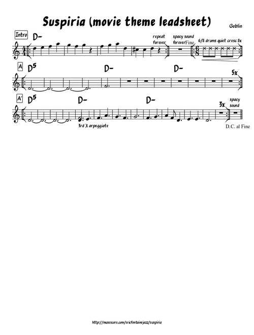 Suspiria (movie theme by Goblin) leadsheet