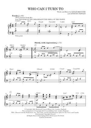Who Can I Turn To (When Nobody Needs Me) (Lead sheet with lyrics